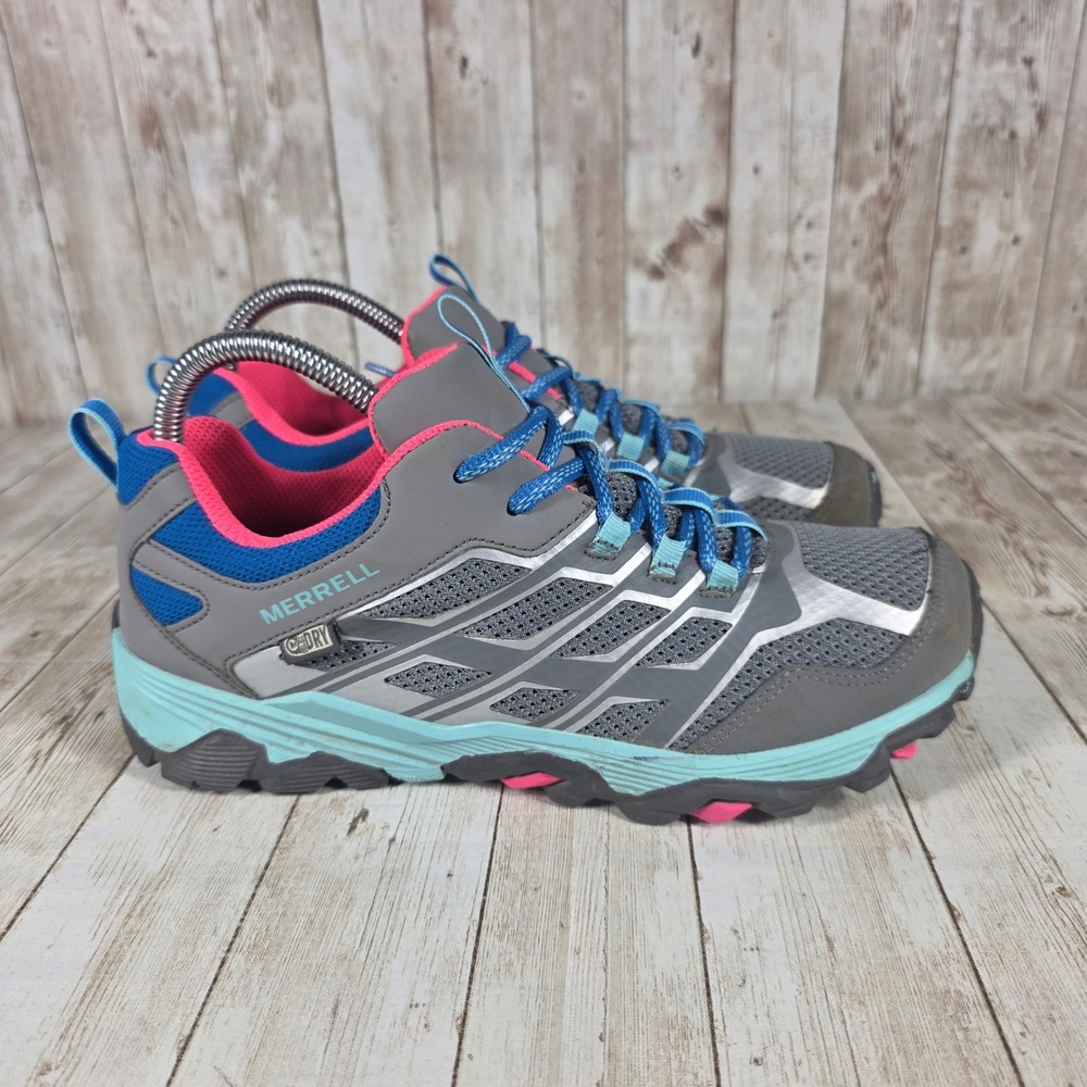Merrell Moab Low Waterproof Hiking Trail Shoes Gray‎ Pink Blue Women's 7.5